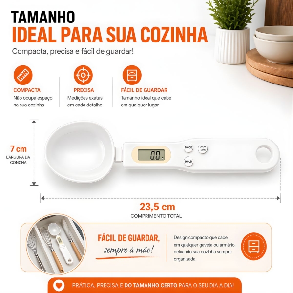 Colher Medida Balança Digital Eletrônica Cozinha Até 500g - Branca