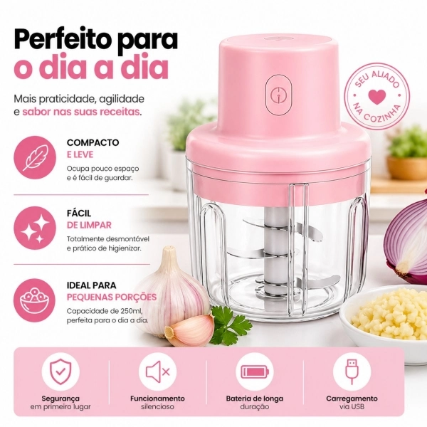 Mini Processador Moedor De Alimentos 250ml 3 Lâminas Usb