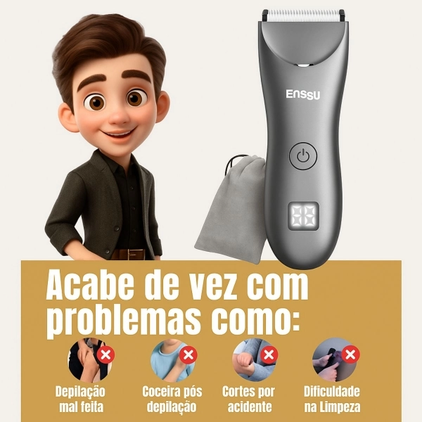 Depilador Masculino Partes Intimas Portátil À Prova D´ Água - Cinza/Prata