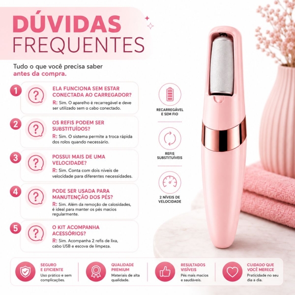 Kit Lixador De Pé Elétrico USB Recarregável Kit Manicure 7 Em 1