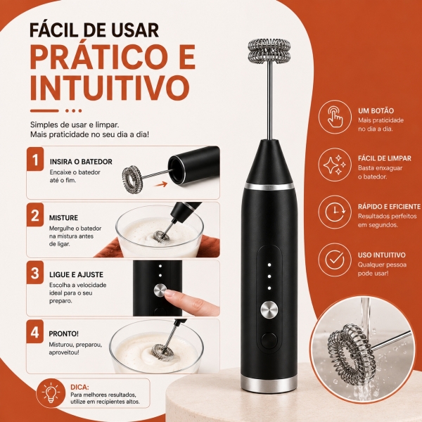 Mixer Elétrico Portátil Com 2 Batedores 3 Velocidades Usb