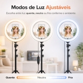 Ring Light LED 26cm com Tripé 2,10m USB Bivolt 360° Celular