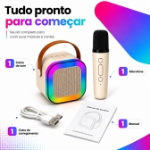 Caixa de Som Bluetooth Portátil 20W com Microfone Sem Fio RGB USB Cartão TF AUX Karaokê