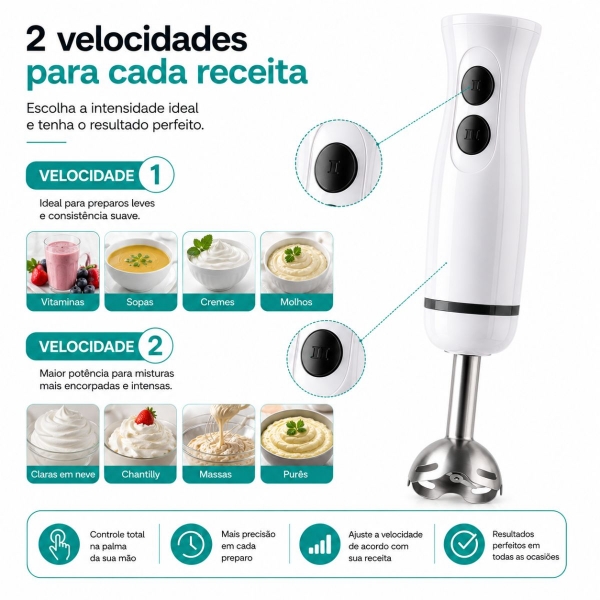 Mixer Portatil 3x1 250w Batedor Potente Triturador Bak -110v