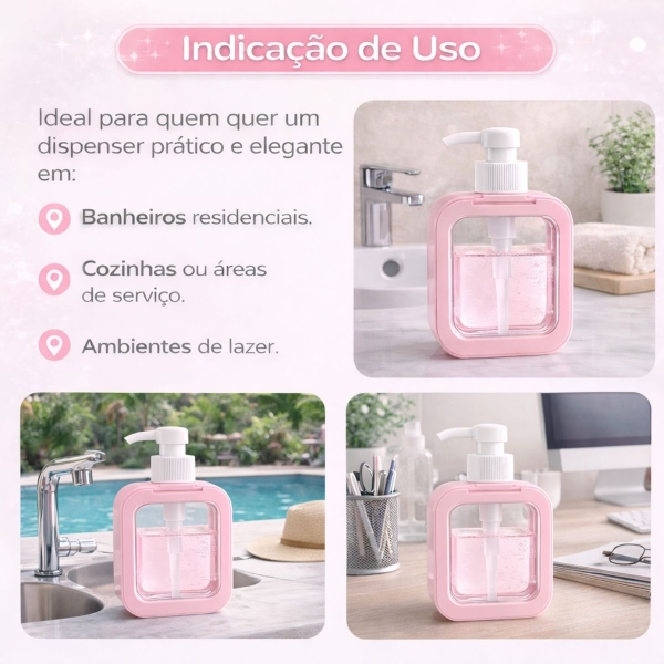Dispenser Sabonete Líquido 300ml Quadrado Banheiro Cozinha - Rosa