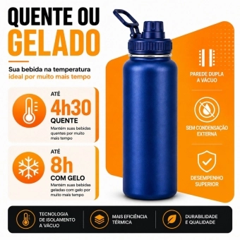 Garrafa Térmica Inox 1200ml Parede Dupla Isolamento a Vácuo Antivazamento com Alça 180°