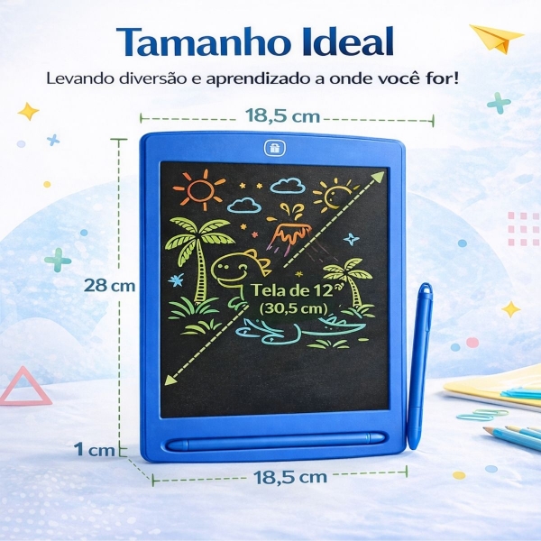 Lousa Mágica Infantil LCD 12 Para Desenhar e Escrever - Azul