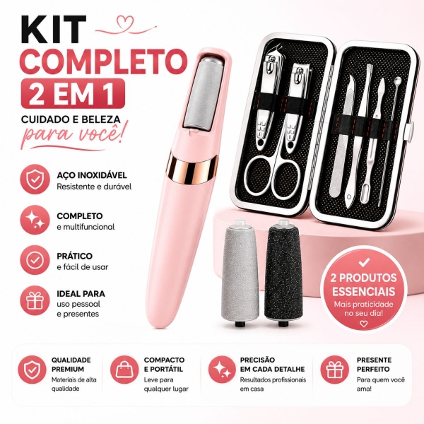 Kit Lixador De Pé Elétrico USB Recarregável Kit Manicure 7 Em 1
