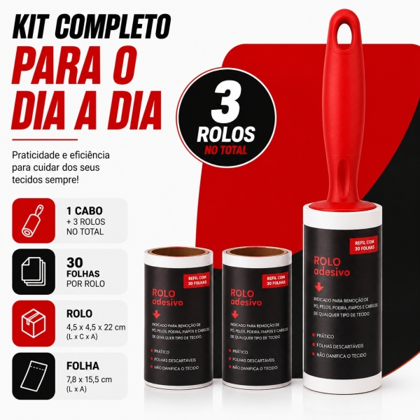 Rolo Adesivo Removedor De Tira Pelos Roupas Sofa Com 3 Refil