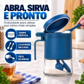 Açucareiro de Vidro 350ml com Tampa Vedada e Colher Azul e Cinza - Azul escuro