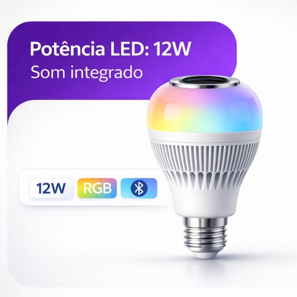 Lampada Bluetooth Caixa De Som Led RGB 12W Controle Remoto