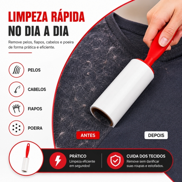 Rolo Adesivo Removedor De Tira Pelos Roupas Sofa Com 3 Refil