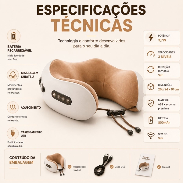 Almofada Massageador Para pescoço - Marrom