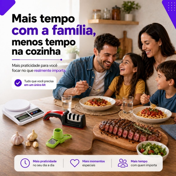 Kit Cozinha 4 Em 1 Balança Digital Faca Afiador Ralador