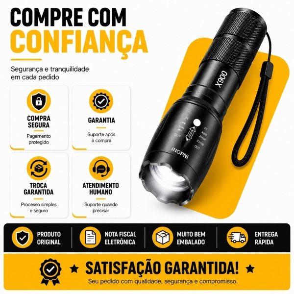 Lanterna Tática X900 Recarregável Zoom LED Potente