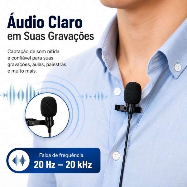 Microfone de Lapela P3 com Fio 2,5m para Celular e PC