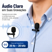 Microfone de Lapela P3 com Fio 2,5m para Celular e PC