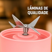 Mini Liquidificador Portátil Recarregável 380ML 6 Laminas - Rosa