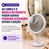 Espelho Maquiagem LED Com Ventilador 5x Aumento Touch Recarregável