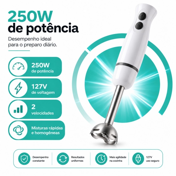 Mixer Portatil 3x1 250w Batedor Potente Triturador Bak -110v