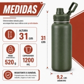 Garrafa Térmica Inox 1200ml Parede Dupla Isolamento a Vácuo Antivazamento com Alça 180° - Verde Militar