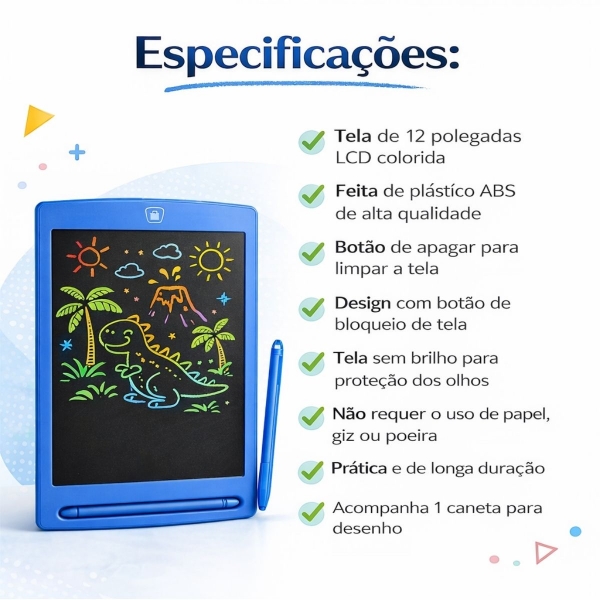 Lousa Mágica Infantil LCD 12 Para Desenhar e Escrever - Azul