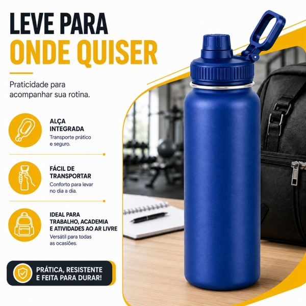 Garrafa Térmica Inox 1200ml Parede Dupla Isolamento a Vácuo Antivazamento com Alça 180° - Azul