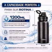 Garrafa Térmica Inox 1200ml Parede Dupla Isolamento a Vácuo Antivazamento com Alça 180° - Preta