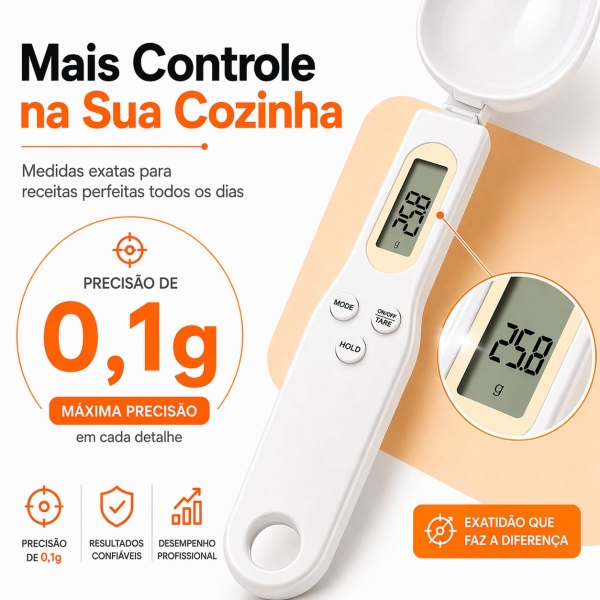 Colher Medida Balança Digital Eletrônica Cozinha Até 500g - Branca