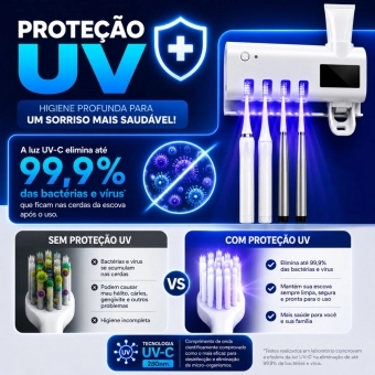 Porta Escova Esterilizador UV Dispenser Pasta Automático
