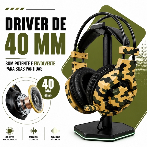 Headset Gamer Fone Com Microfone Driver 40mm P2 2,1m