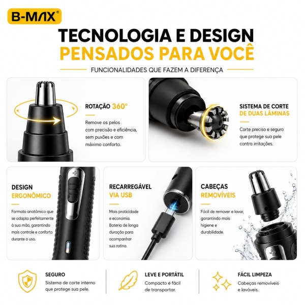 Máquina Aparador Pelos Elétrico Nariz Ouvido Sem Fio Bivolt