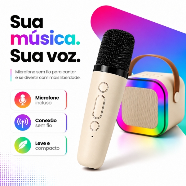 Caixa de Som Bluetooth Portátil 20W com Microfone Sem Fio RGB USB Cartão TF AUX Karaokê
