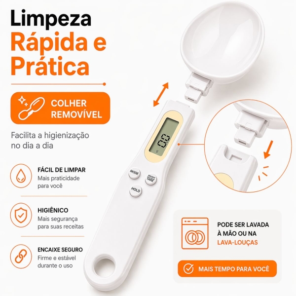 Colher Medida Balança Digital Eletrônica Cozinha Até 500g - Branca