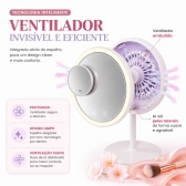 Espelho Maquiagem LED Com Ventilador 5x Aumento Touch Recarregável