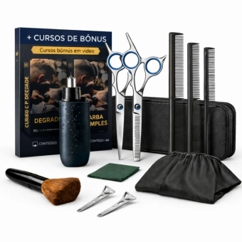 Kit Barbeiro Profissional Completo Tesoura Desbaste Pentes Aparador de pelo nariz