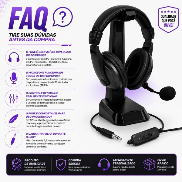 Fone de Ouvido Headset para PC F-750 - TecDrive