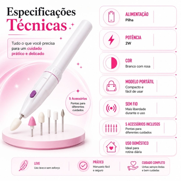 Lixador Elétrico de Unhas Lixa De Unha Profissional 5 Lixas
