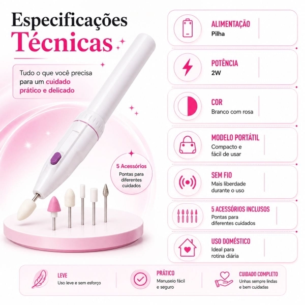 Lixador Elétrico de Unhas Lixa De Unha Profissional 5 Lixas