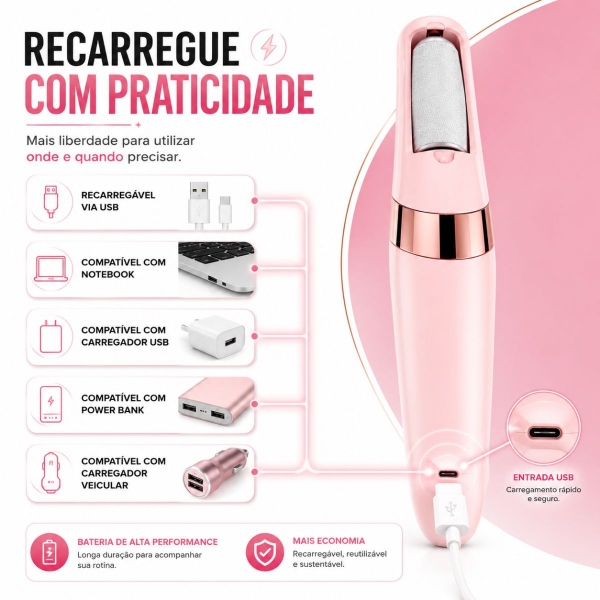 Kit Lixador De Pé Elétrico USB Recarregável Kit Manicure 7 Em 1