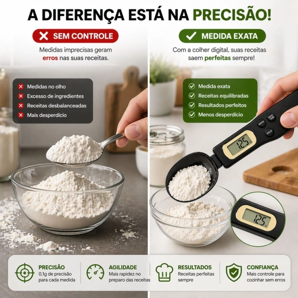 Colher Medida Balança Digital Eletrônica Cozinha Até 500g - Preta