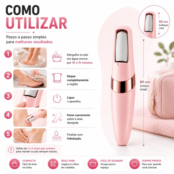 Kit Lixador De Pé Elétrico USB Recarregável Kit Manicure 7 Em 1