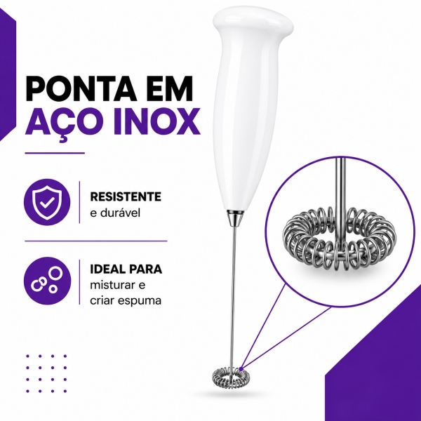 Mixer Elétrico Misturador Bebidas Café Leite Aço Inox - BRANCO INOX