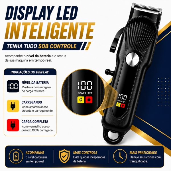 Máquina de Cortar Cabelo Profissional Display Digital 5w