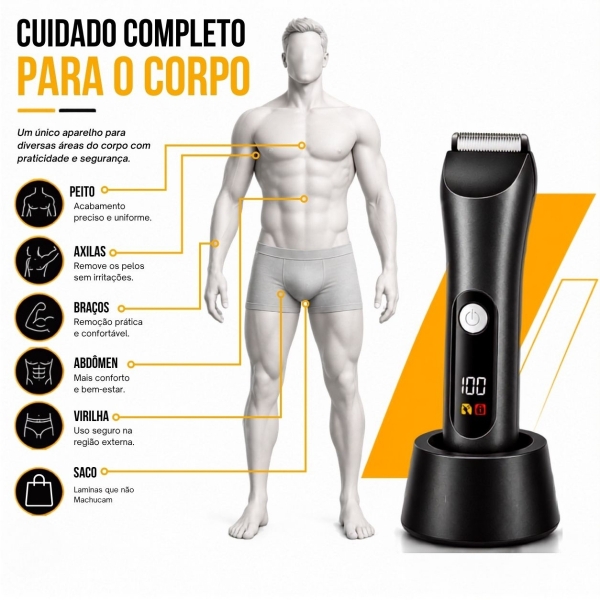 Depilador Masculino Partes Intimas Portátil À Prova D´ Água - Cinza/Prata