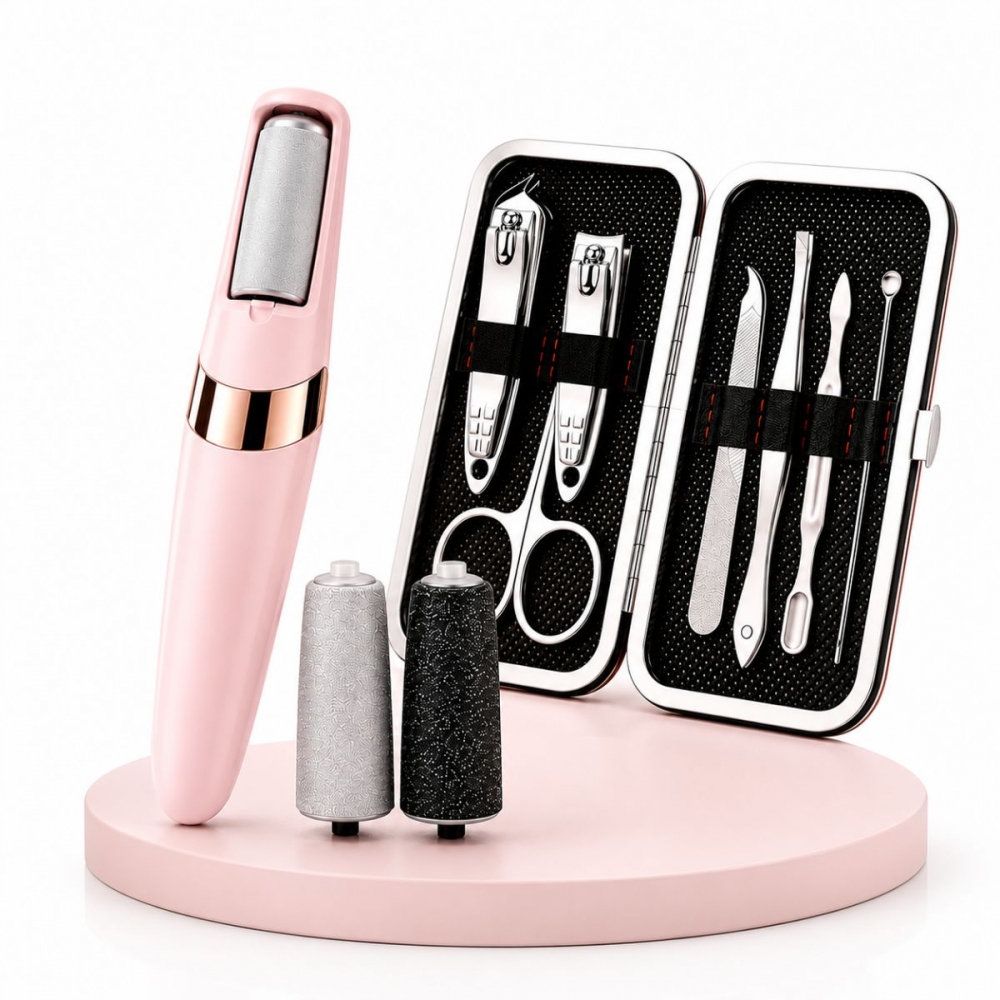 Kit Lixador De Pé Elétrico USB Recarregável Kit Manicure 7 Em 1