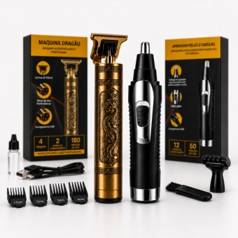 Kit Maquina Dragão Cabelo Barba E Aparador De Pelo De Nariz