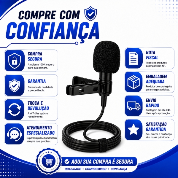 Microfone de Lapela P3 com Fio 2,5m para Celular e PC