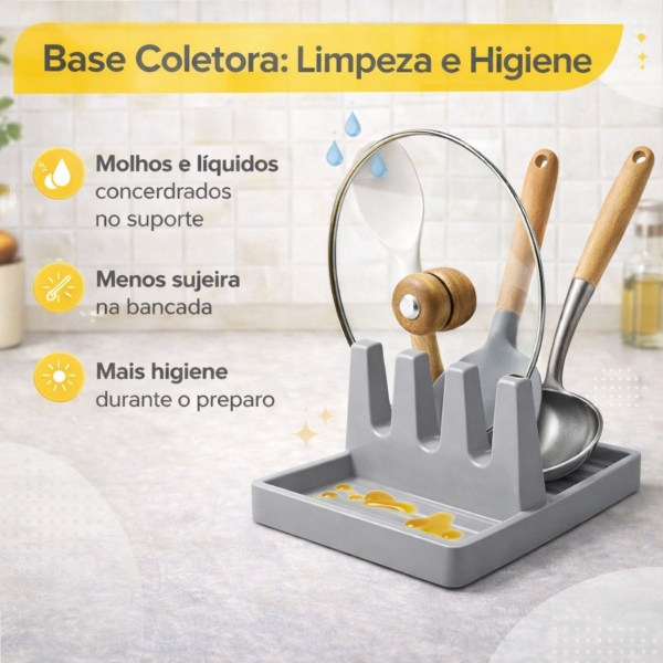 Suporte Descanso Tampa Panela Utensílios Organizador Cozinha - Cinza