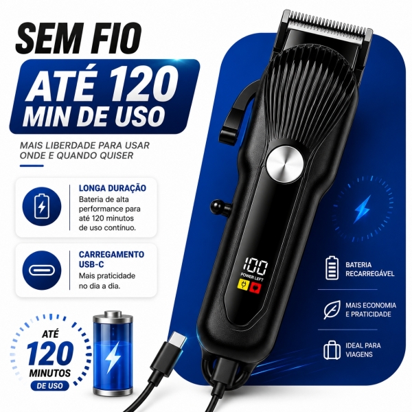 Máquina de Cortar Cabelo Profissional Display Digital 5w